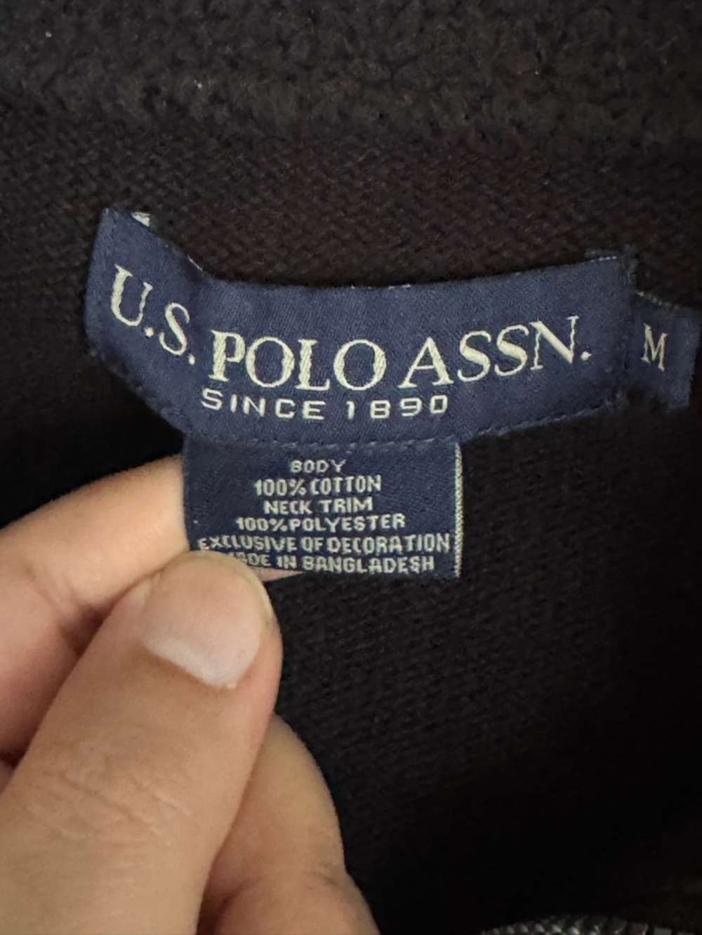 US Polo Assn Men's Medium Black 1/4 Zip Pullover Sweater Cotton Mock Neck Logo - Picture 6 of 10